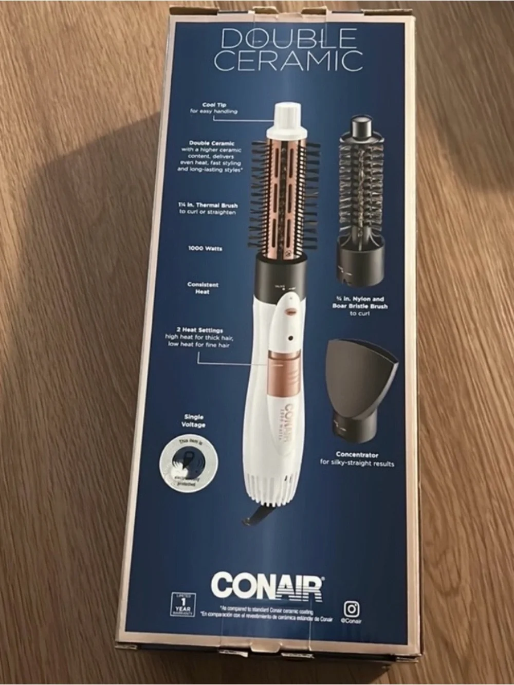 Conair 3-in-1 Hot Air Brush - White and Rose Gold
